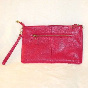 RED LEATHER CLUTCH HANDBAG FROM PALMER AND PURCHASE